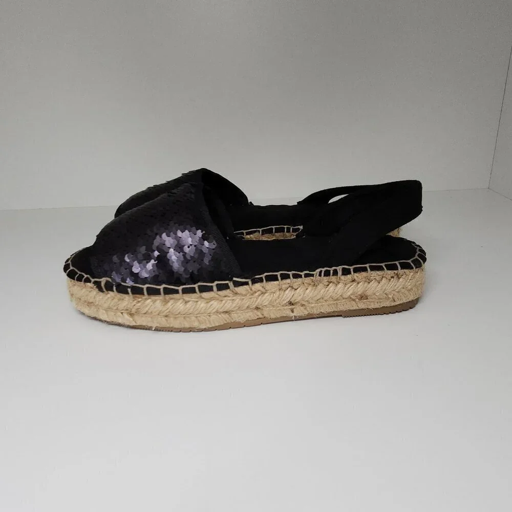 Nalho Sequin Wedge Espadrilles Black Women's Shoe Size 6 US